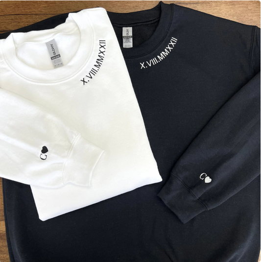 NECK EMBROIDERED ROMAN NUMERAL SWEATSHIRT